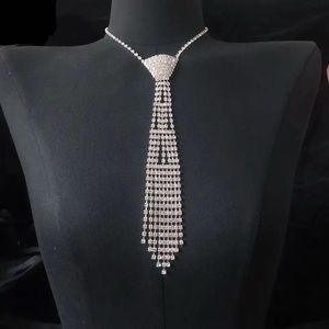 Sexy silver necktie fringe rhinestone necklace